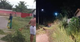 mradores fazem limpeza nas ruas em santarém novo